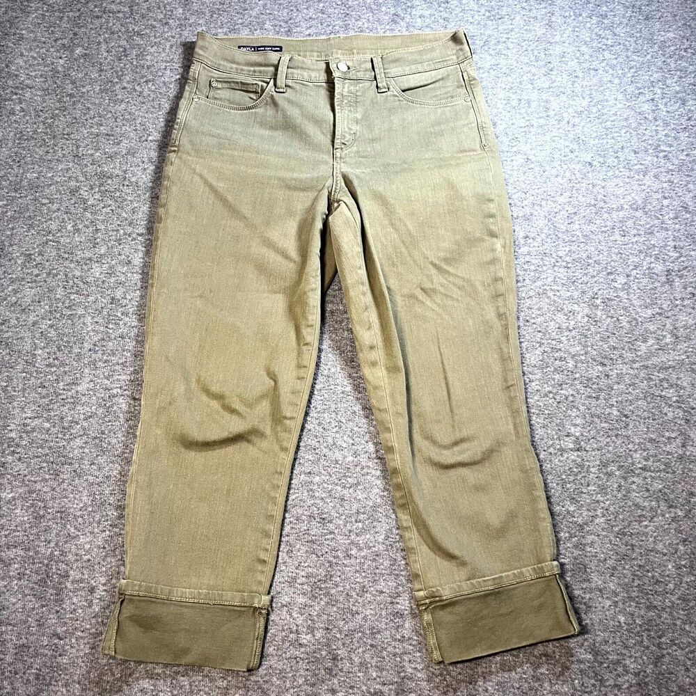 NYDJ Jeans Womens 4 (30x24) Army Green Denim Stretch Dayla Wide Cuff Capri